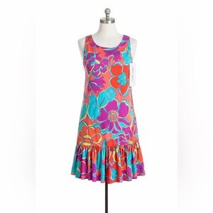 Trina Turk NWT Floral Mini Dress Sleeveless Shift Drop Waist Resort Summer L